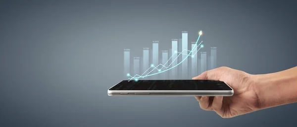 Plan Graph Growth Increase Chart Positive Indicators His Business Tablet — Stock Photo, Image