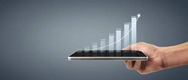 Plan Graph Growth Increase Chart Positive Indicators His Business Tablet — Stock Photo, Image