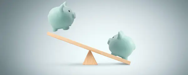 Piggy bank on balance scale  Gender pay equality conceptt  And Pension Money Budget