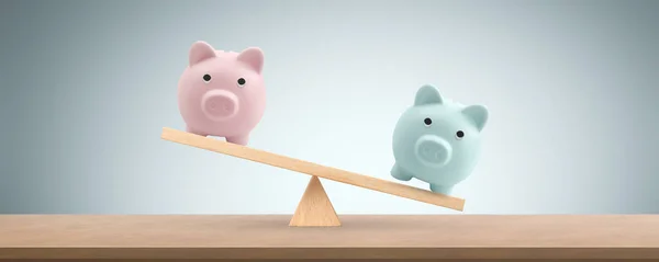 Piggy bank on balance scale  Gender pay equality conceptt  And Pension Money Budget