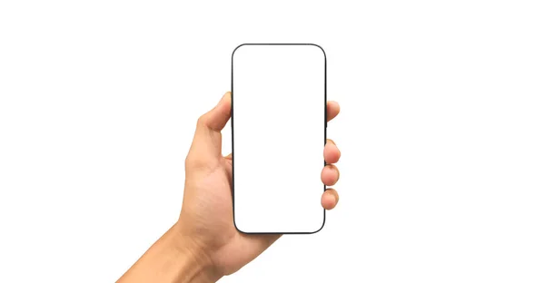 Hand Hålla Smartphone Enhet Och Pekskärm Handen — Stockfoto