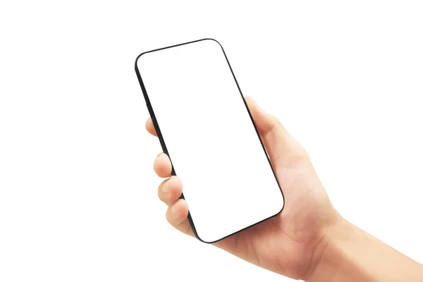 Mão Segurando Dispositivo Smartphone Tela Toque Mão — Fotografia de Stock