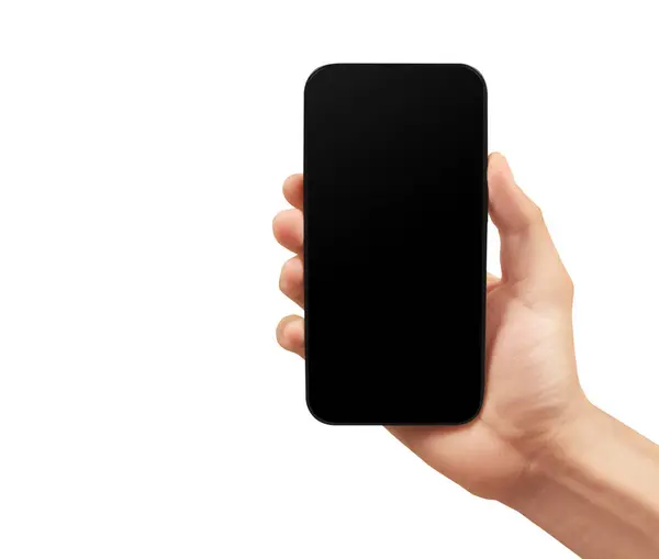 Tangan Memegang Perangkat Smartphone Dan Menyentuh Layar Tangan — Stok Foto