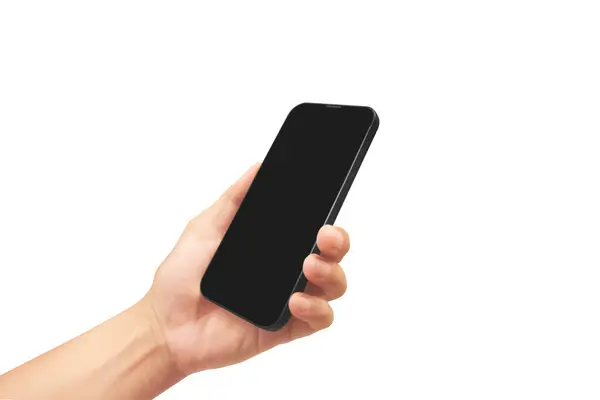 Mão Segurando Dispositivo Smartphone Tela Toque Mão — Fotografia de Stock