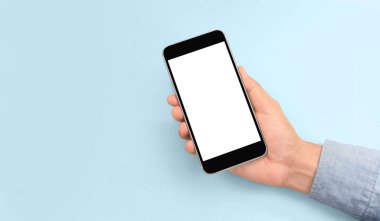 Hand holding smartphone device touching screen