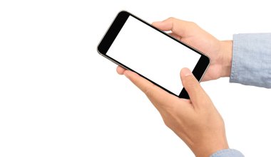 Hand holding smartphone device touching screen