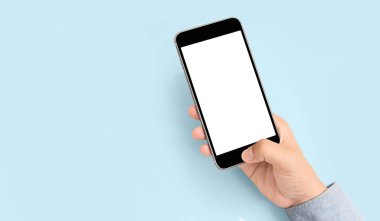 Hand holding smartphone device touching screen