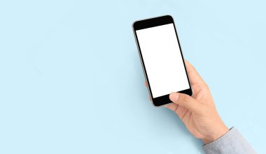 Hand holding smartphone device touching screen