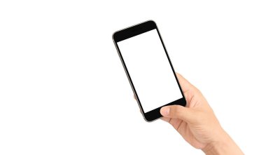 Hand holding smartphone device touching screen