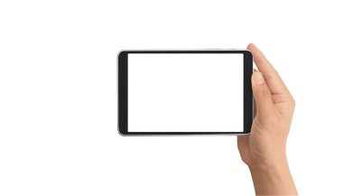 Ellerinde tablet, dokunmatik bilgisayar aleti var.