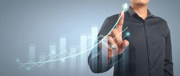 Podnikatel Plánuje Růst Grafu Zvýšení Grafu Pozitivní Ukazatele Svém Podnikání Stock Snímky