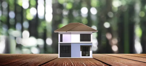 房子模型那里的空间 家居生态及地产概念 免版税图库照片