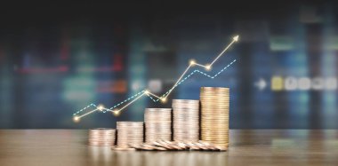 Ticari grafiği olan para yığını, mali yatırım kavramı