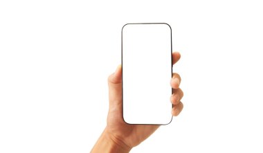 Hand holding smartphone device touching screen