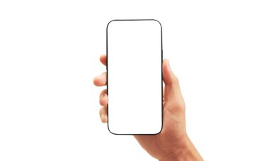 Hand holding smartphone device touching screen