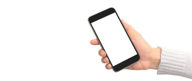 Hand holding smartphone device touching screen