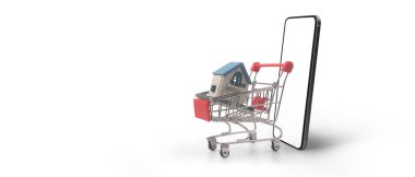 Akıllı telefon, alışveriş arabası ve bozuk para.