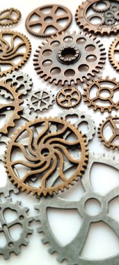 Karmaşık mekanik vites düzenleme atölye metal bileşenleri endüstriyel yakın plan mühendislik tasarımı