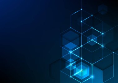 Altıgen hücrelerden oluşan soyut bir arkaplan. Modern yenilikçi iletişim teknolojisi iş geçmişi. Arkaplan illüstrasyon vektörü.