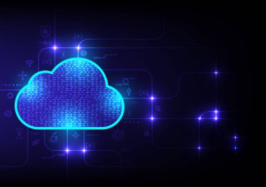 Parlak mavi ışık demeti bir çizgi boyunca ilerler. Veri transferi. Bulut bilgisayarı. Dijital Teknoloji konsepti. Vektör illüstrasyonu