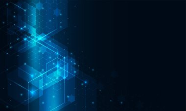 Altıgen hücrelerden oluşan soyut bir arkaplan. Modern yenilikçi iletişim teknolojisi iş geçmişi. Arkaplan illüstrasyon vektörü.