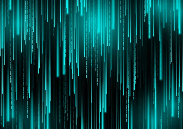 Raio Azul Brilhante Desce Partículas Néon Espumante Fluxo Informação Futurista — Vetor de Stock