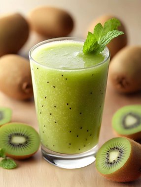 Ferahlatıcı ve besleyici Kivi Smoothie - Sağlıklı ve Enerjik Gününüze Enerji katan İçecekler İçin Vitaminler, Antioksidanlarla Dolu Canlı Yeşil Bir İçecek.