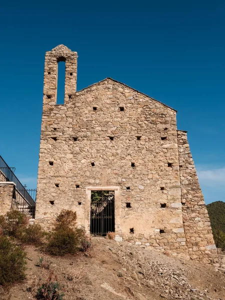 Starobylá Kamenná Fasáda Kostela Horské Vesnici Popolasca Korsice — Stock fotografie