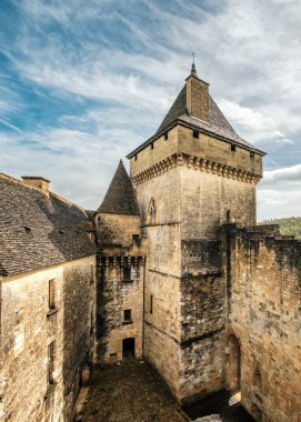 Castelnaud-la-Chapelle, Nouvelle-Aquitaine, France - 3rd April 2024: The keep, Upper Bailey and living quarters dating back to the 13th and 14th century of Chateau de Castelnaud in the Dordogne region of France clipart