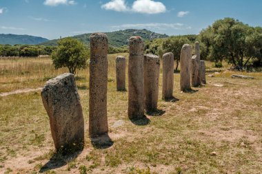 Korsika 'daki Cauria' da tarih öncesi dikilen taşlar veya Menhirs