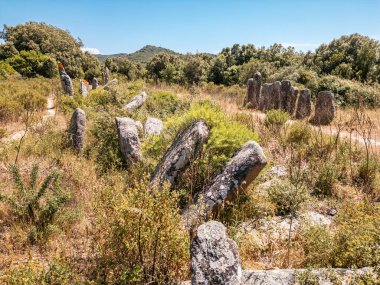 Palaggiu 'lu Menhirs' in havadan görünüşü, Korsika adasının güneyinde büyük bir tarih öncesi taş grubu.