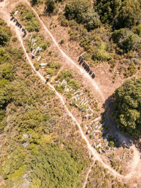 Palaggiu 'lu Menhirs' in havadan görünüşü, Korsika adasının güneyinde büyük bir tarih öncesi taş grubu.