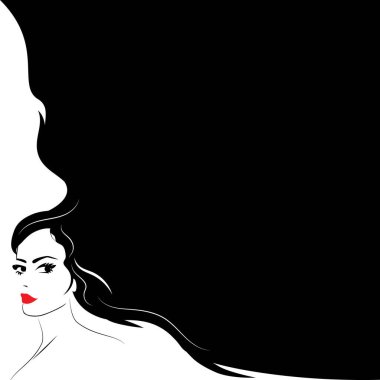 Güzellik kızı robot resmi, kadın berber dükkanı konsepti vektör portresi. Kuaför salonu için saç dalgası yeri.