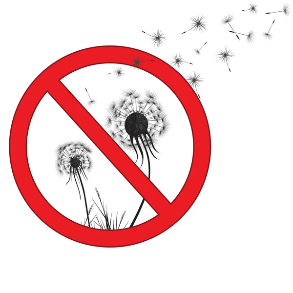 禁止使用蒲公英杂草 庭院杂草 不受欢迎的草坪植物 园艺中的符号 矢量说明 — 图库矢量图片