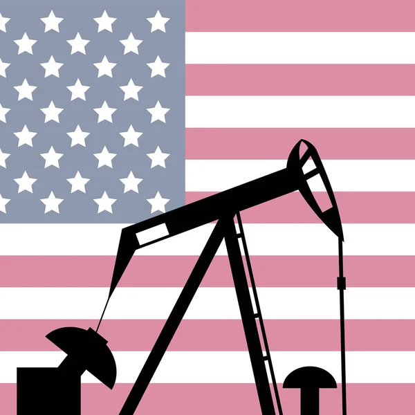 矢量油泵 日落背景下的石油工业机器 美国石油工业概念 — 图库矢量图片