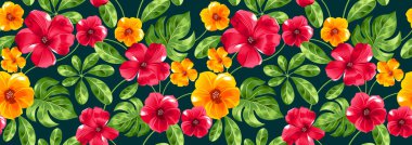 Hawaii desensiz çiçek deseni, tekstil çiçek unsurları, el yapımı arka plan, yaz tasarımı kıyafet, duvar kağıdı, düğün.