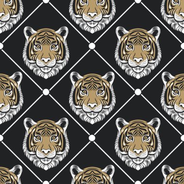 Kraliyet kaplanı ve damalı desen, geometrik butik arkaplan, hediye ambalaj kağıdı, kumaş baskısı için yaz moda sanatı, tasarım sokak çizgi sanatı, kıyafetler, günlük gömlek, mendil veya afiş web sitesi