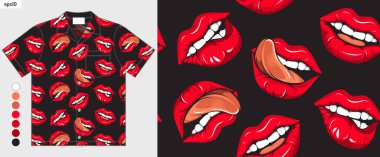 Hawaii Kusursuz Kadın Ağızları Gömlek Motifi, Canlı Pop Pop Dudak Tasarımı Aloha Yaz Moda Moda Moda, Moda Moda Moda Moda ve Giysi Markaları İçin Mükemmel