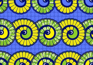 Afrika baskı kumaşı, etkin tekstil deseni geleneksel kumaş sanatı, moda ve tekstil tasarımı için mükemmel. Vektör illüstrasyonu, yapay zeka değil.