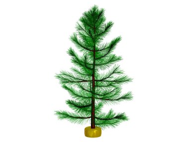 3 boyutlu Noel ağacı ya da 3 boyutlu çam ağacı süslemeye hazır, beyaz arka planda izole. kırpma yolu.