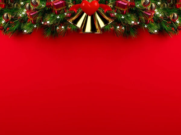 Різдвяний Фон Рендеринга Вид Зверху Різдвяної Подарункової Коробки Ялиновими Гілками — стокове фото