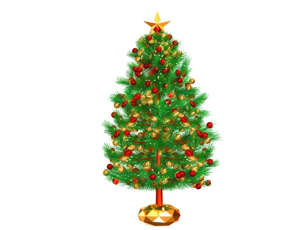 Vykreslování Vánoční Stromeček Nebo Borovice Kulatým Vánoční Ozdobou Koule Dárkové — Stock fotografie