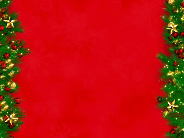 Boże Narodzenie Tło Renderowania Widok Góry Pudełko Świąteczne Gałązek Świerkowych — Zdjęcie stockowe