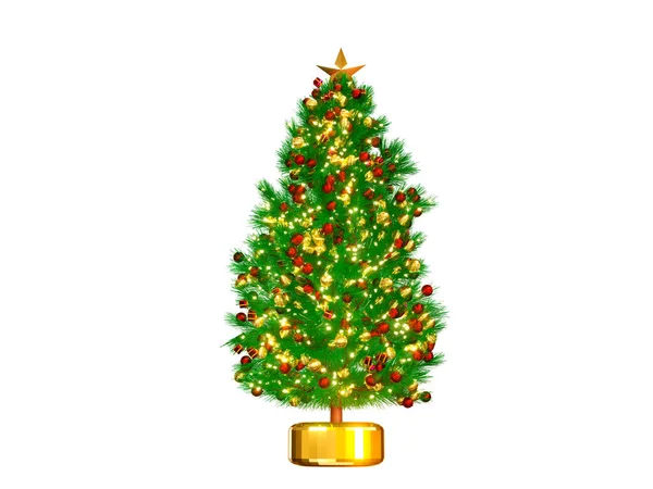Απόδοση Χριστουγεννιάτικο Δέντρο Πεύκο Στρογγυλό Χριστουγεννιάτικο Στολίδι Μπάλες Και Κουτί — Φωτογραφία Αρχείου