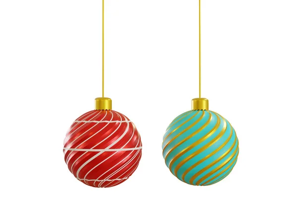 Realistische Opknoping Kerstballen Rendering Afbeelding Xmas Decoratie Png Bestand Geïsoleerd — Stockfoto