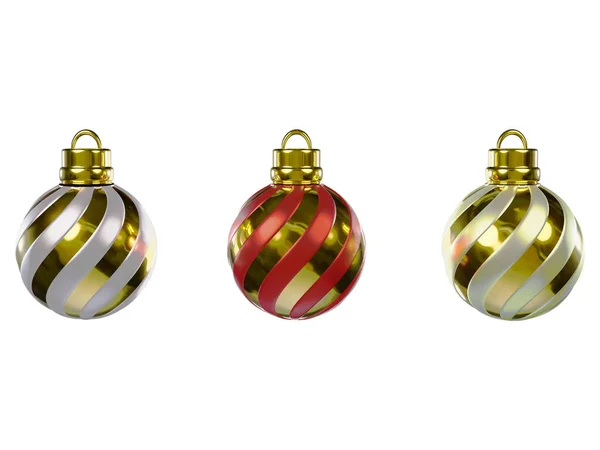 現実的なハンギングクリスマスボール3Dレンダリングクリスマスの装飾白い背景に隔離されました クリッピングパス — ストック写真