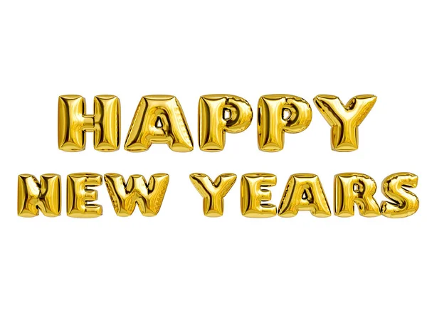 Mutlu Yıllar Altın Yazı Altın Folyo Balonları Tipografisi Beyaz Arka — Stok fotoğraf