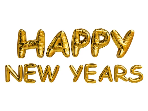 Mutlu Yıllar Altın Yazı Altın Folyo Balonları Tipografisi Beyaz Arka — Stok fotoğraf