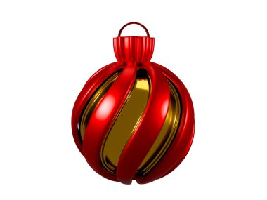 Gerçekçi Noel baloları asmak beyaz arka planda izole edilmiş 3 boyutlu kırmızı Noel süslemesi. Kesme yolu.