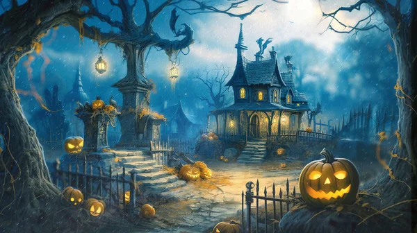 Begreppet Konst Skrämmande Natt Halloween Halloween Bakgrond Generativ — Stockfoto